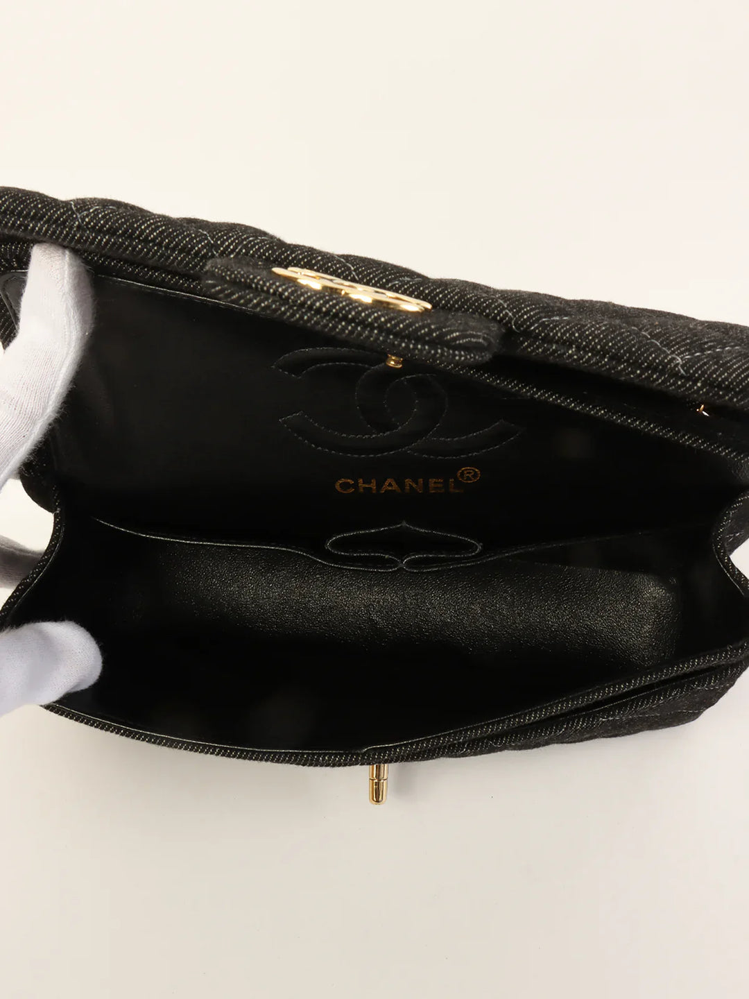 Chanel Around 1998 Made Denim Classic New Chain Bag 23Cm Black