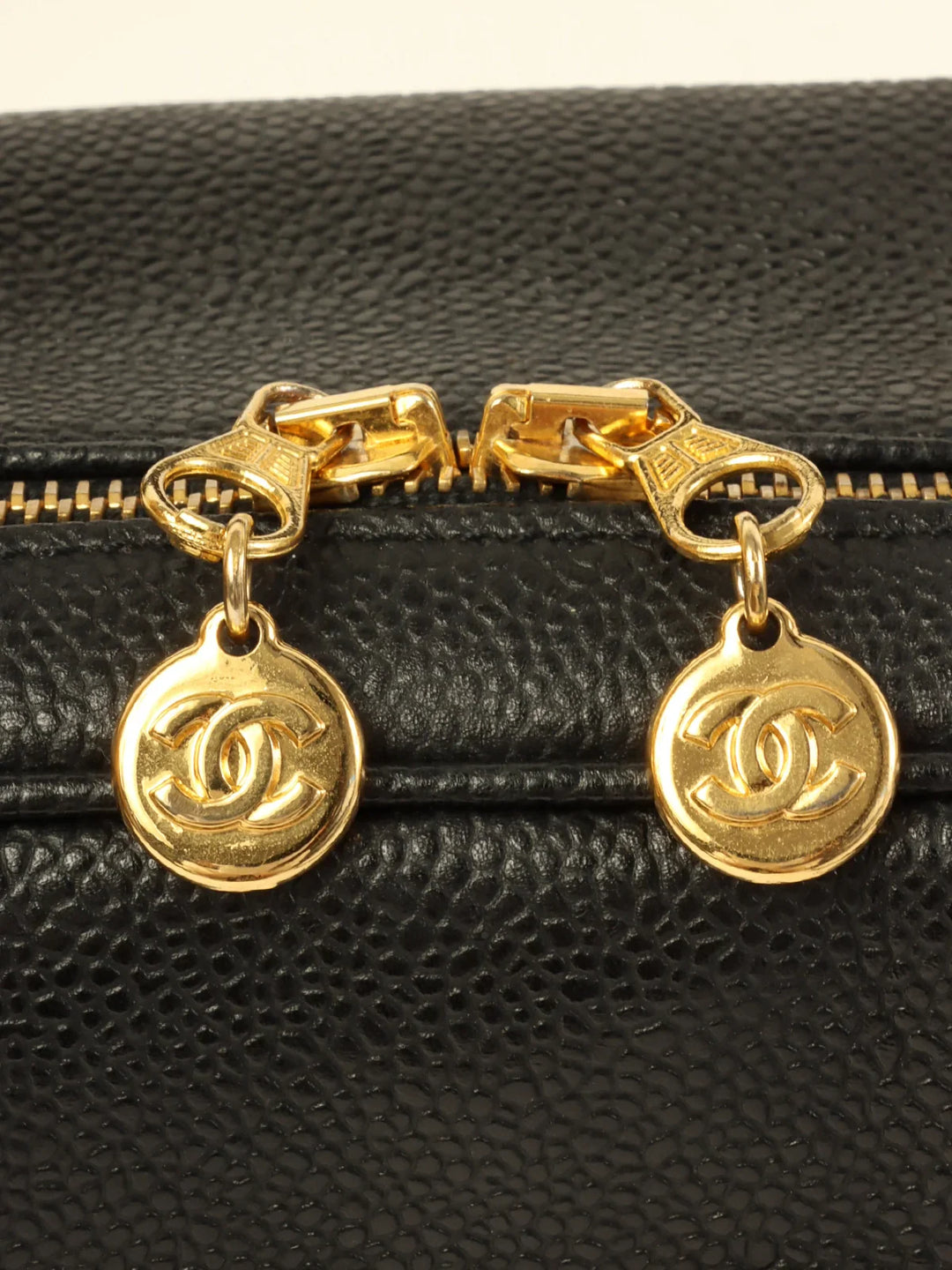 Chanel Around 1997 Made Caviar Skin Cc Mark Stitch 2Way Vanity Black