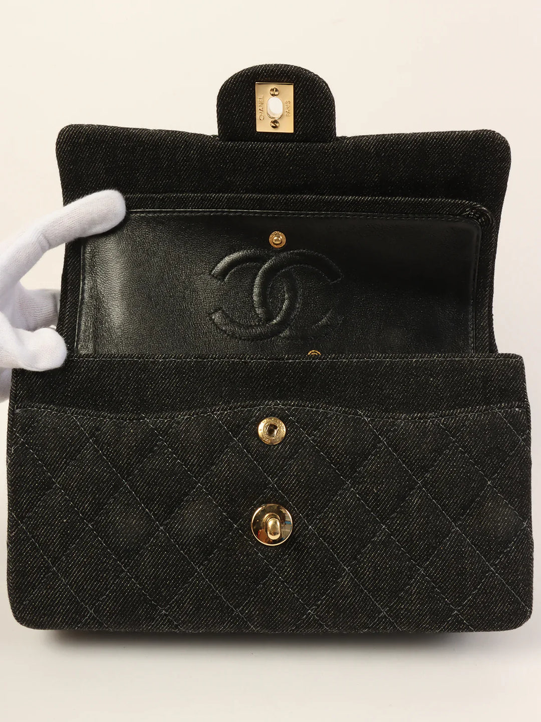 Chanel Around 1998 Made Denim Classic New Chain Bag 23Cm Black