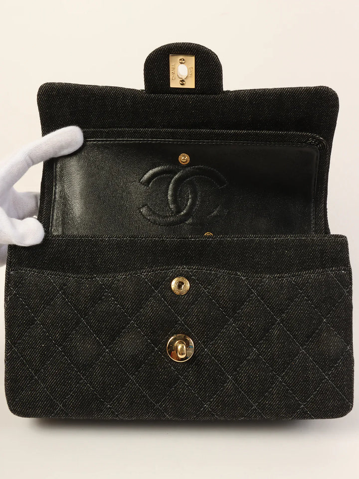 Chanel Around 1998 Made Denim Classic New Chain Bag 23Cm Black