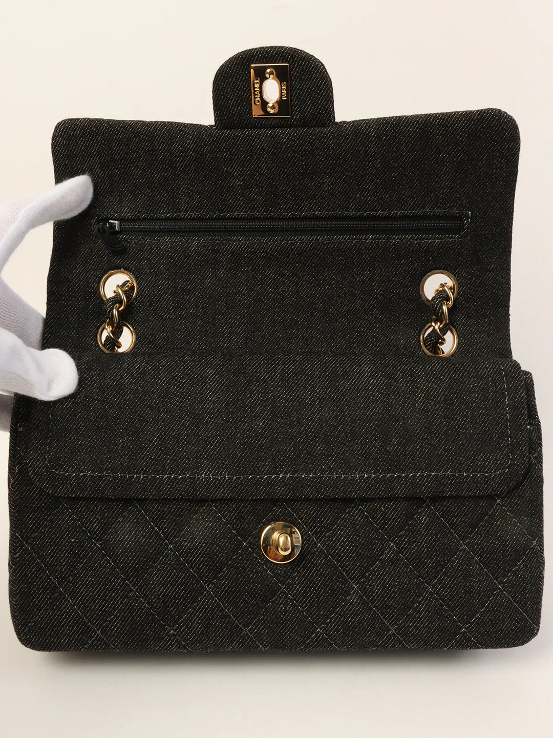 Chanel Around 1998 Made Denim Classic New Chain Bag 23Cm Black