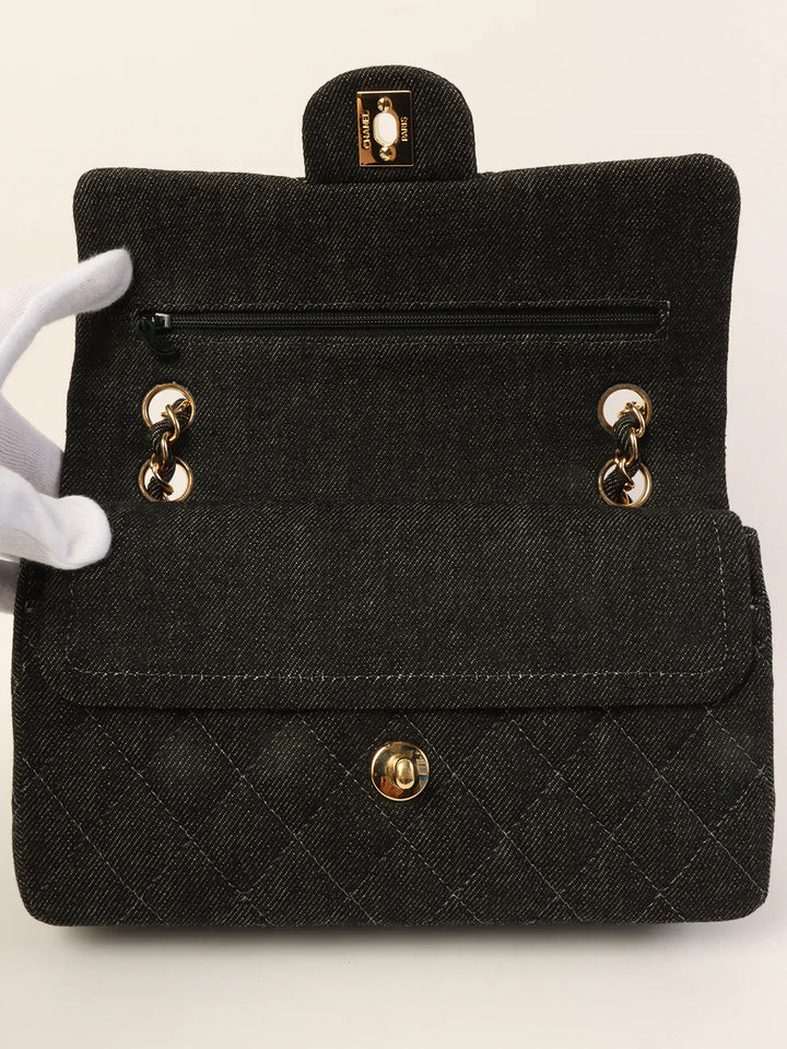 Chanel Around 1998 Made Denim Classic New Chain Bag 23Cm Black