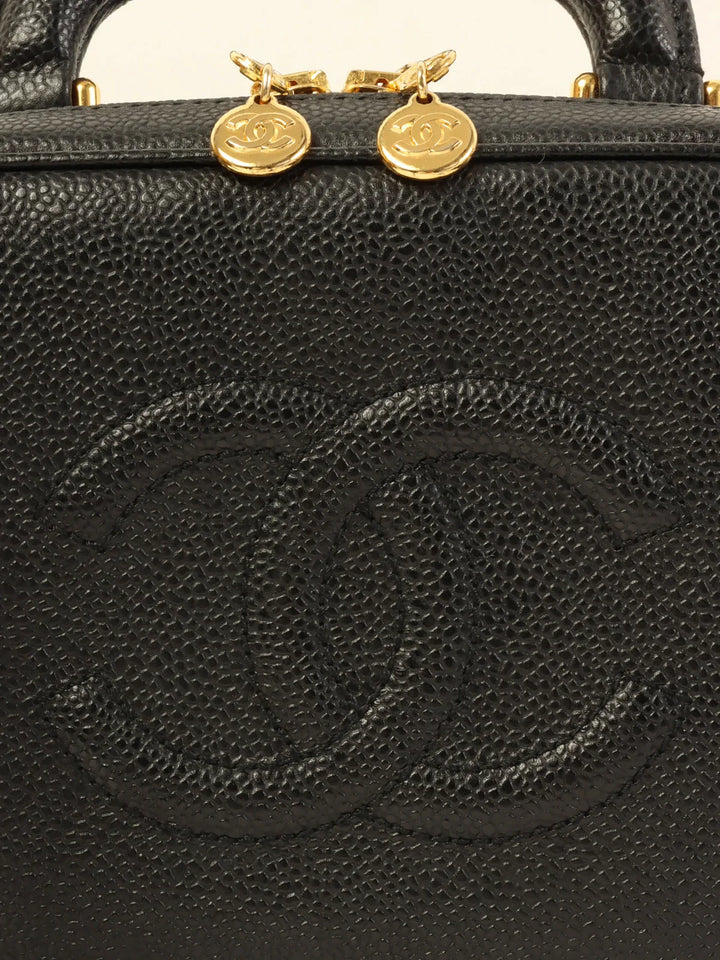 Chanel Around 1997 Made Caviar Skin Cc Mark Stitch 2Way Vanity Black