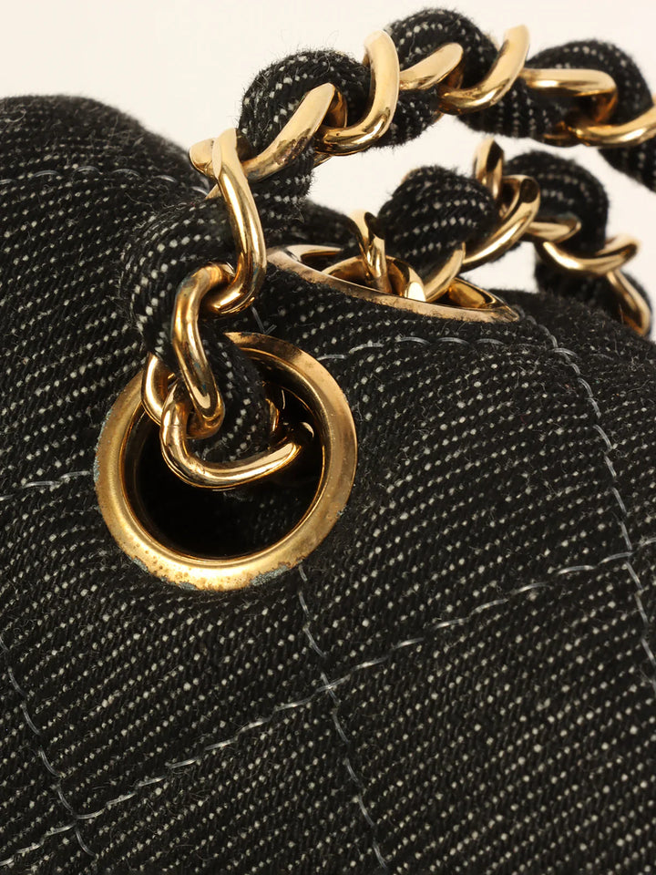 Chanel Around 1998 Made Denim Classic New Chain Bag 23Cm Black