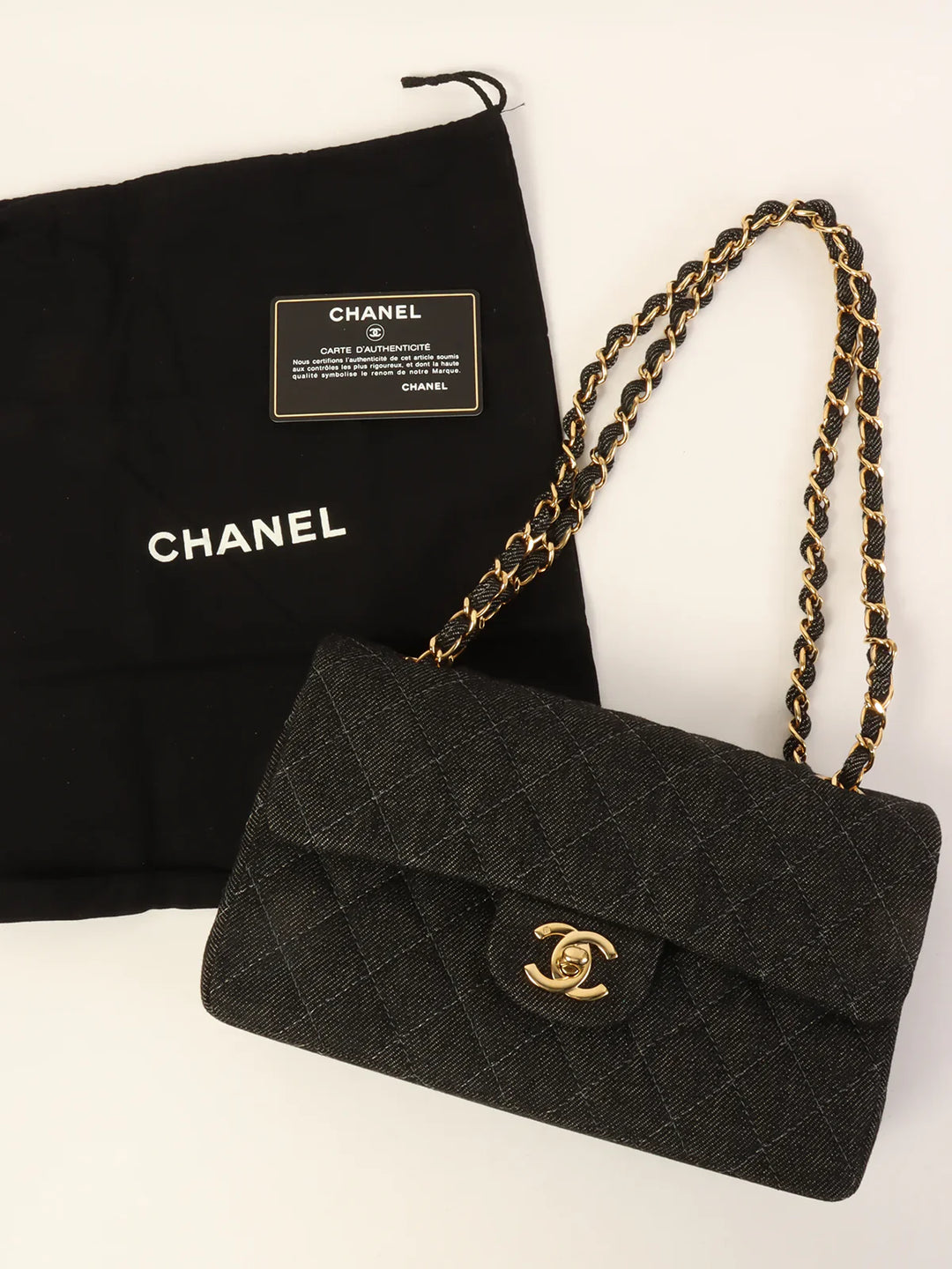 Chanel Around 1998 Made Denim Classic New Chain Bag 23Cm Black