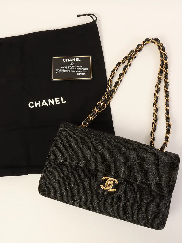 Chanel Around 1998 Made Denim Classic New Chain Bag 23Cm Black
