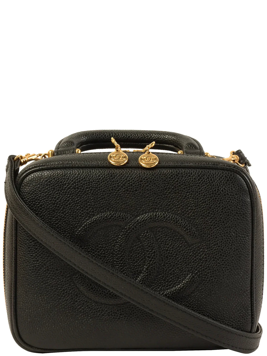 Chanel Around 1997 Made Caviar Skin Cc Mark Stitch 2Way Vanity Black