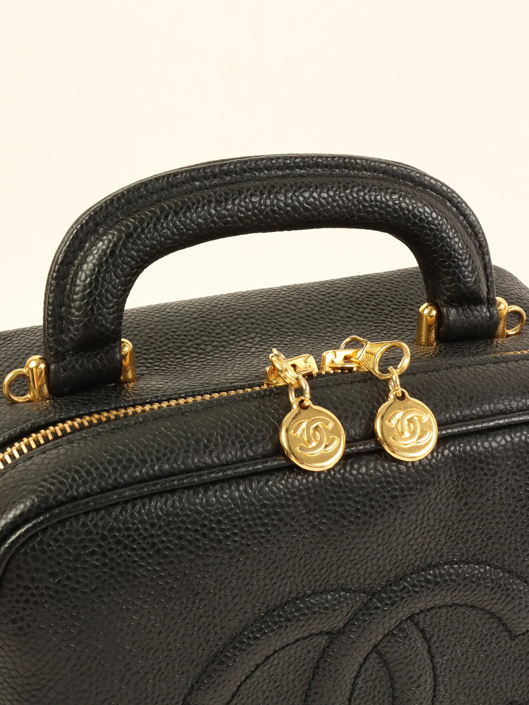 Chanel Around 1997 Made Caviar Skin Cc Mark Stitch 2Way Vanity Black