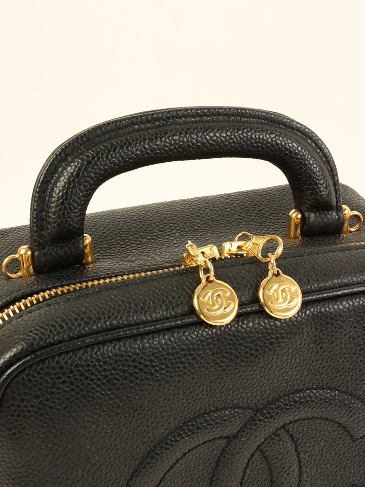 Chanel Around 1997 Made Caviar Skin Cc Mark Stitch 2Way Vanity Black