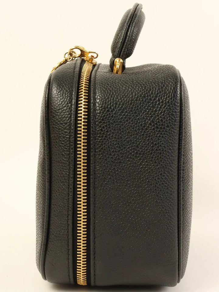 Chanel Around 1997 Made Caviar Skin Cc Mark Stitch 2Way Vanity Black