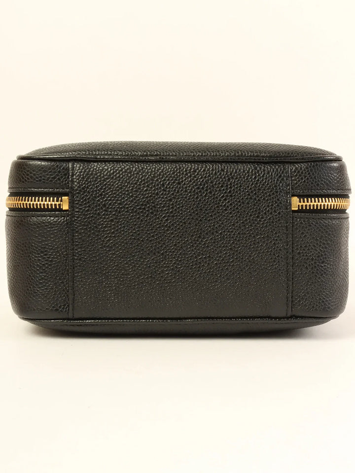 Chanel Around 1997 Made Caviar Skin Cc Mark Stitch 2Way Vanity Black