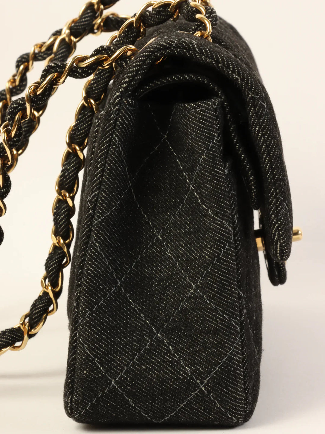 Chanel Around 1998 Made Denim Classic New Chain Bag 23Cm Black