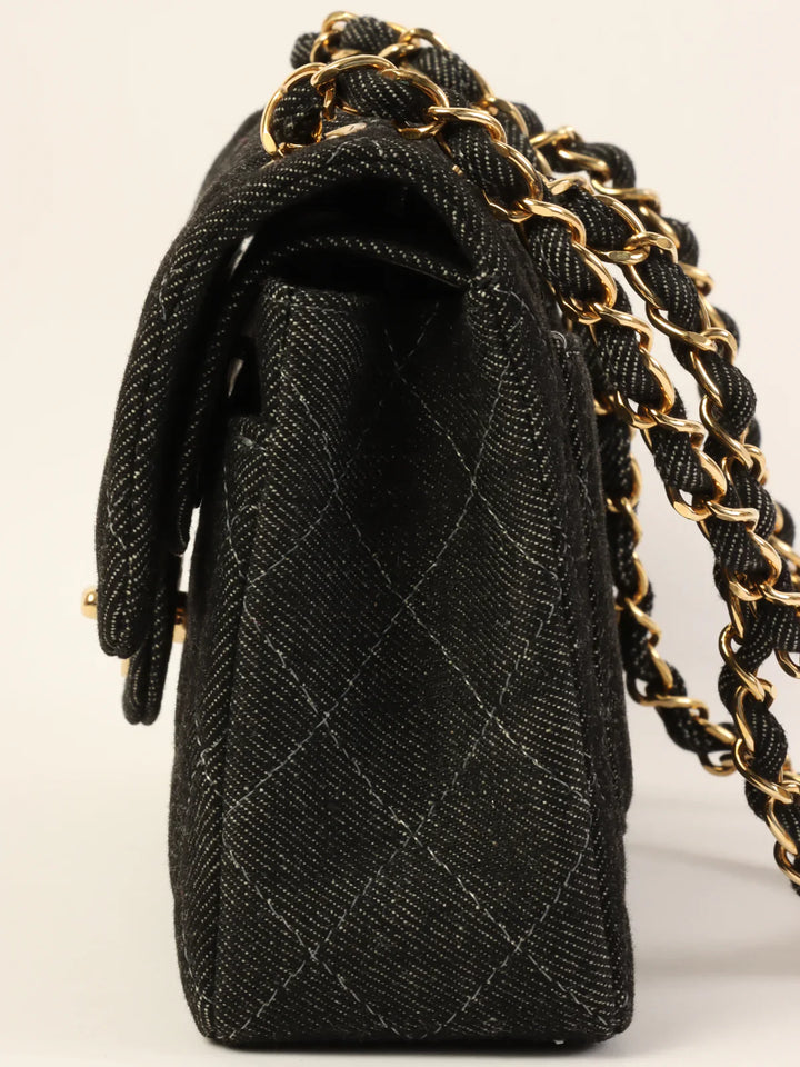 Chanel Around 1998 Made Denim Classic New Chain Bag 23Cm Black