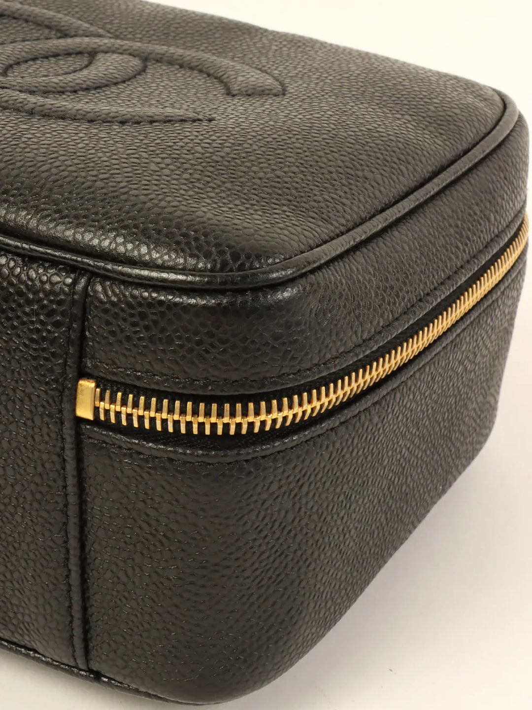 Chanel Around 1997 Made Caviar Skin Cc Mark Stitch 2Way Vanity Black