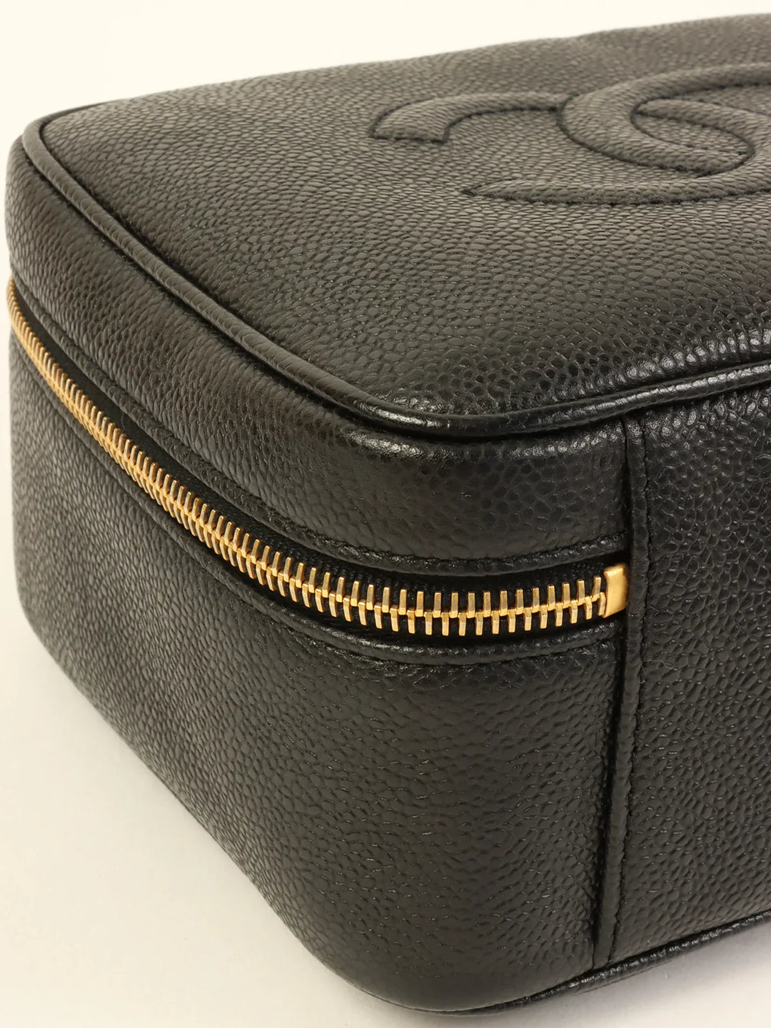 Chanel Around 1997 Made Caviar Skin Cc Mark Stitch 2Way Vanity Black