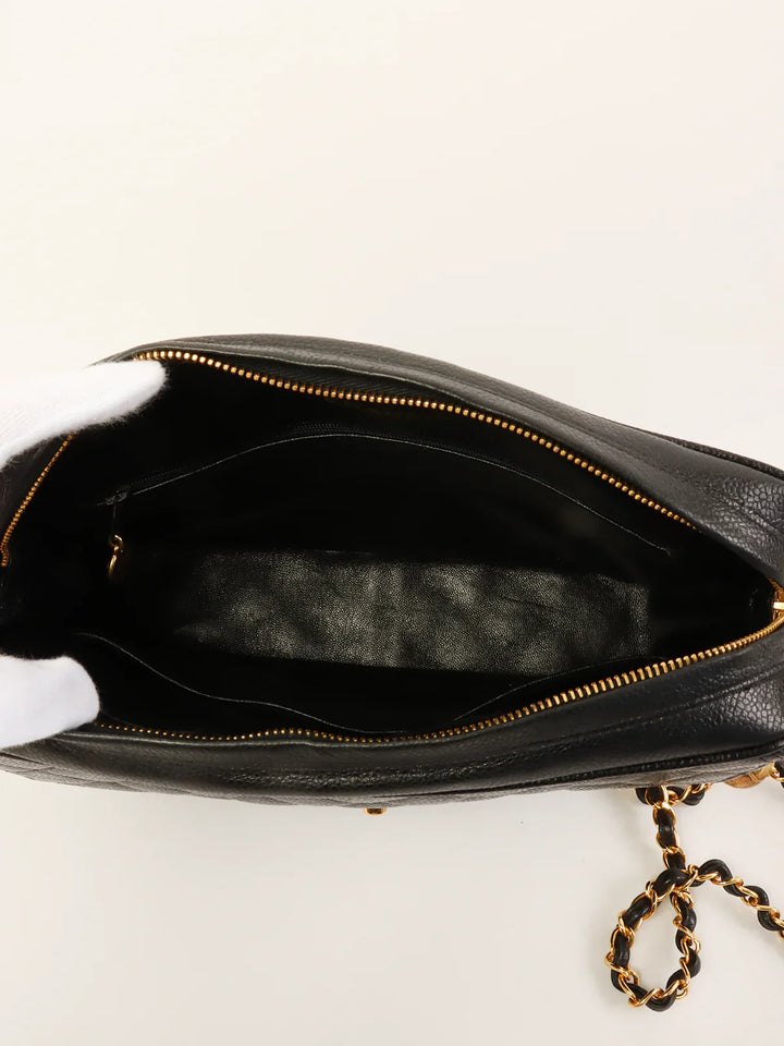 Chanel Around 1995 Made Caviar Skin Turn-Lock Ball Charm Shoulder Bag Black