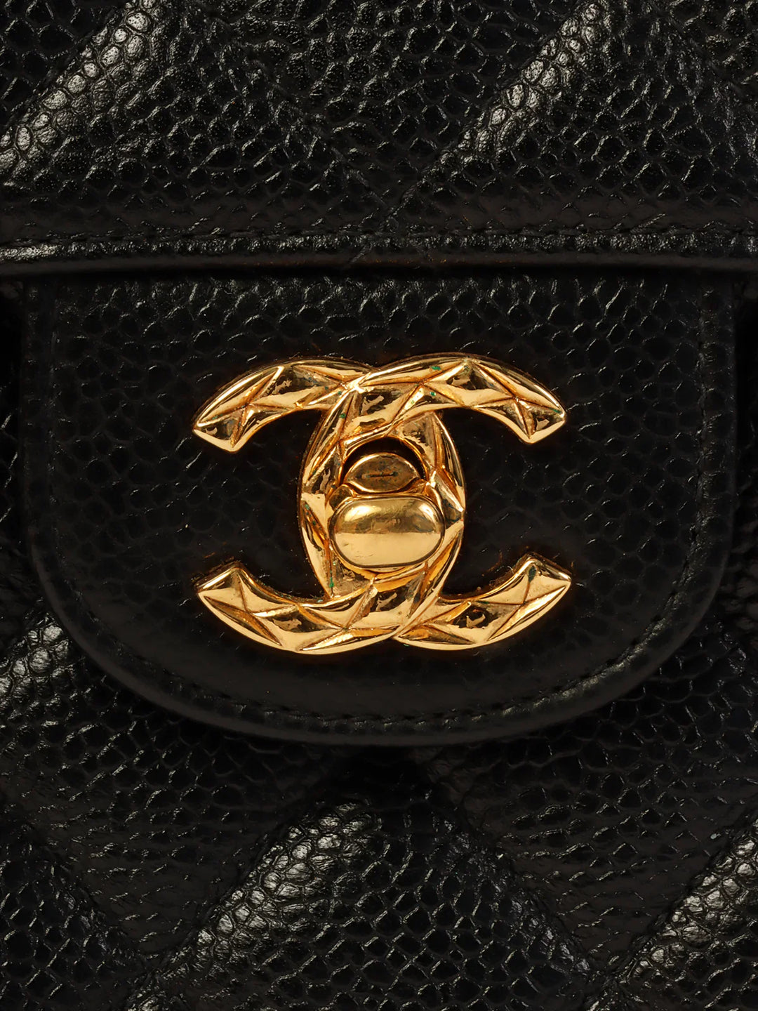Chanel Around 1995 Made Caviar Skin Turn-Lock Ball Charm Shoulder Bag Black