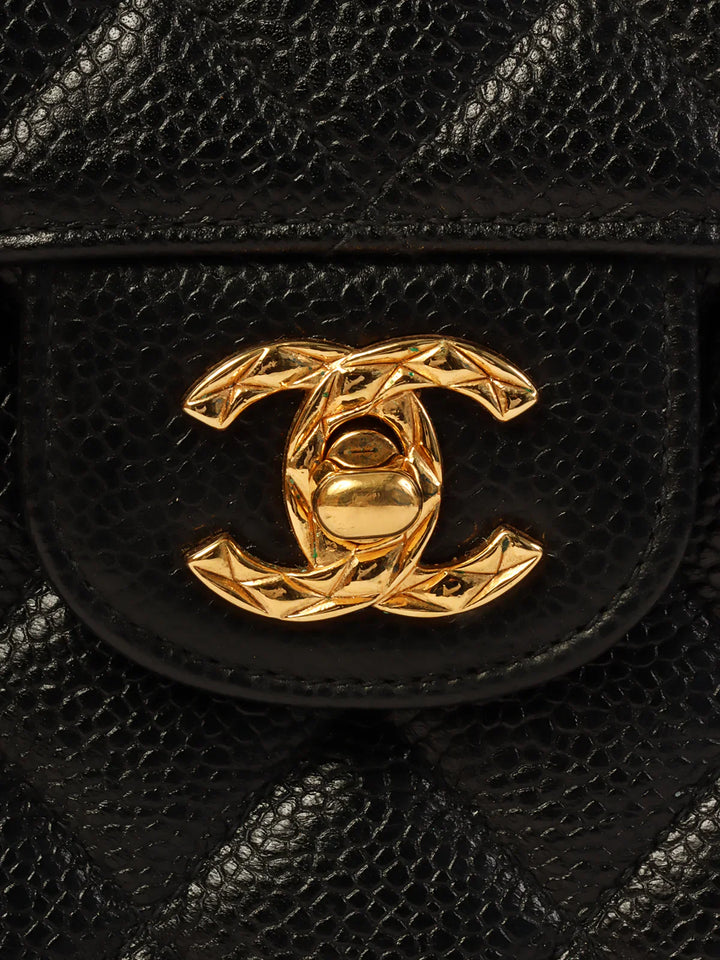 Chanel Around 1995 Made Caviar Skin Turn-Lock Ball Charm Shoulder Bag Black