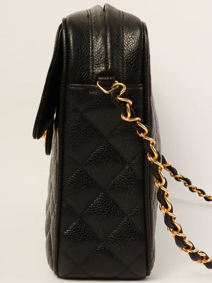 Chanel Around 1995 Made Caviar Skin Turn-Lock Ball Charm Shoulder Bag Black
