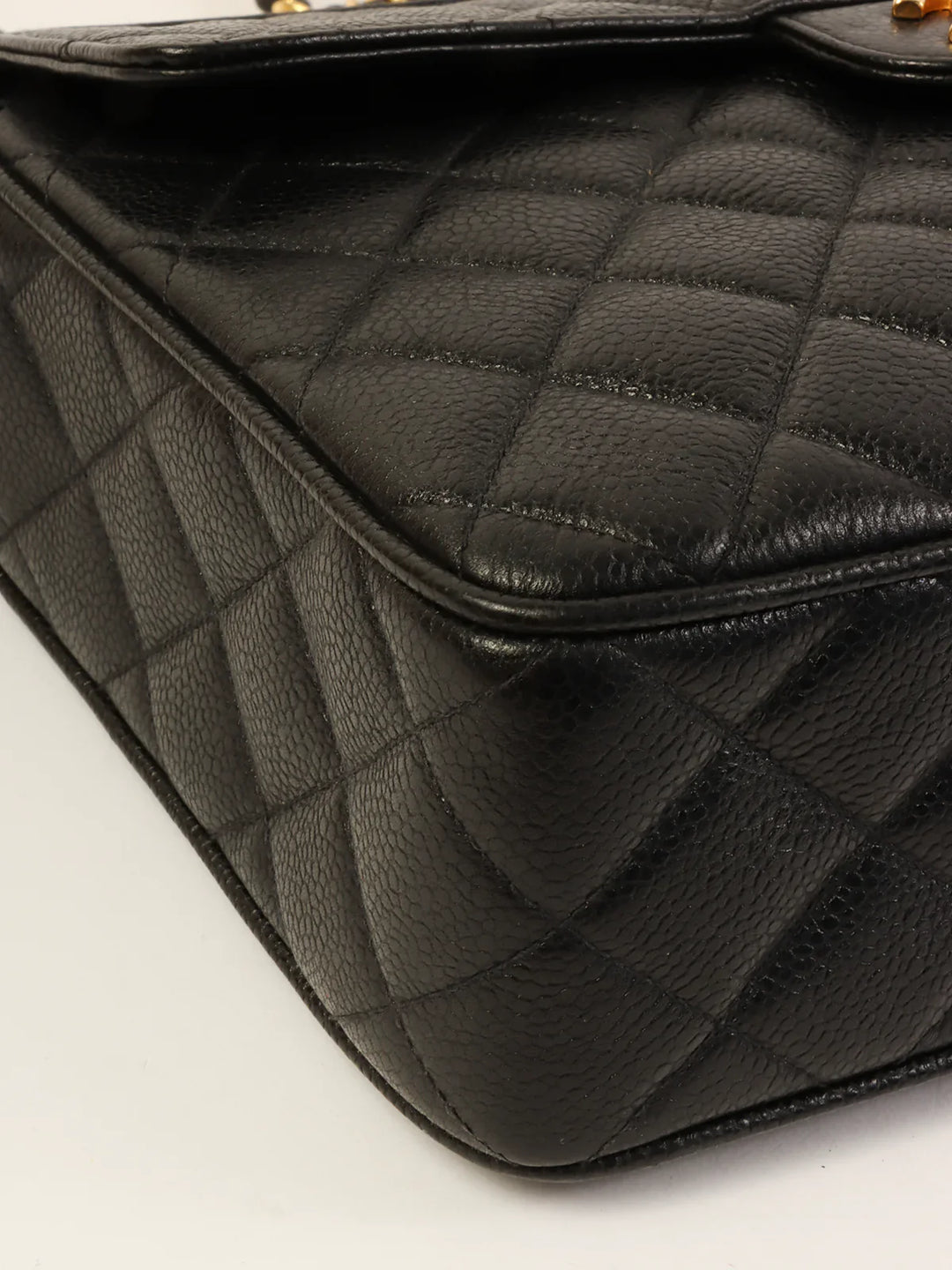 Chanel Around 1995 Made Caviar Skin Turn-Lock Ball Charm Shoulder Bag Black