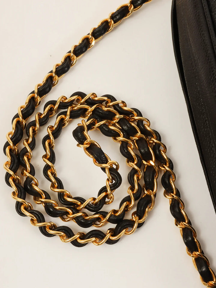 Chanel Around 1995 Made Caviar Skin Turn-Lock Ball Charm Shoulder Bag Black