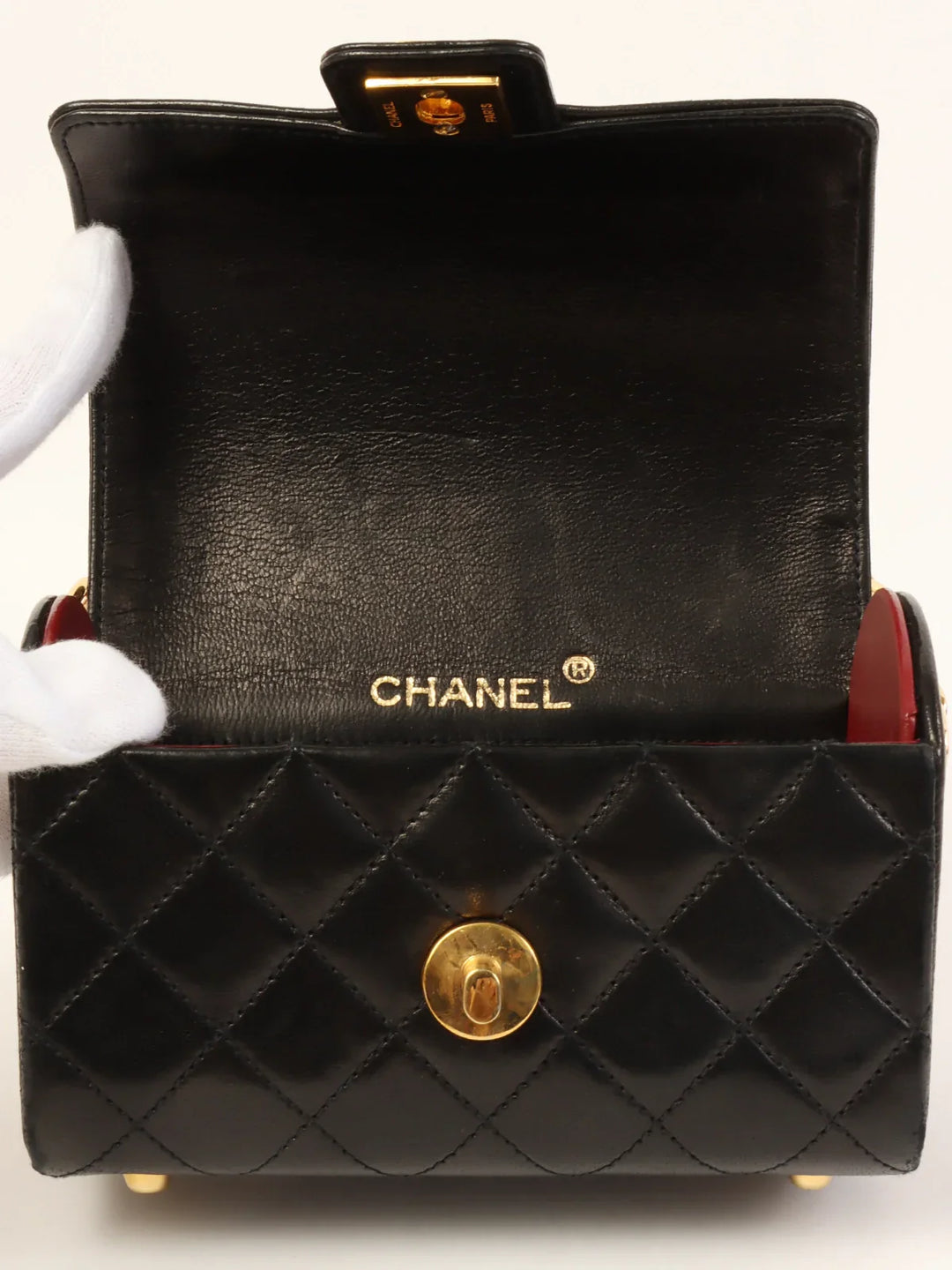 Chanel Around 1985~1990 Made Turn-Lock Chain Handle Mini Bag Black