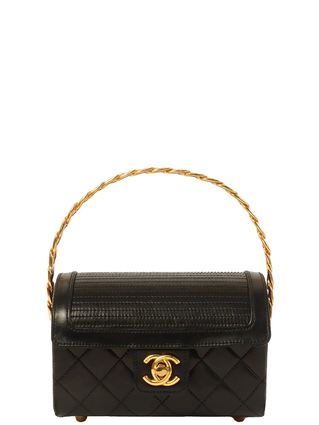 Chanel Around 1985~1990 Made Turn-Lock Chain Handle Mini Bag Black