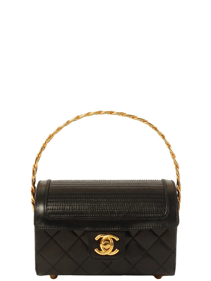 Chanel Around 1985~1990 Made Turn-Lock Chain Handle Mini Bag Black
