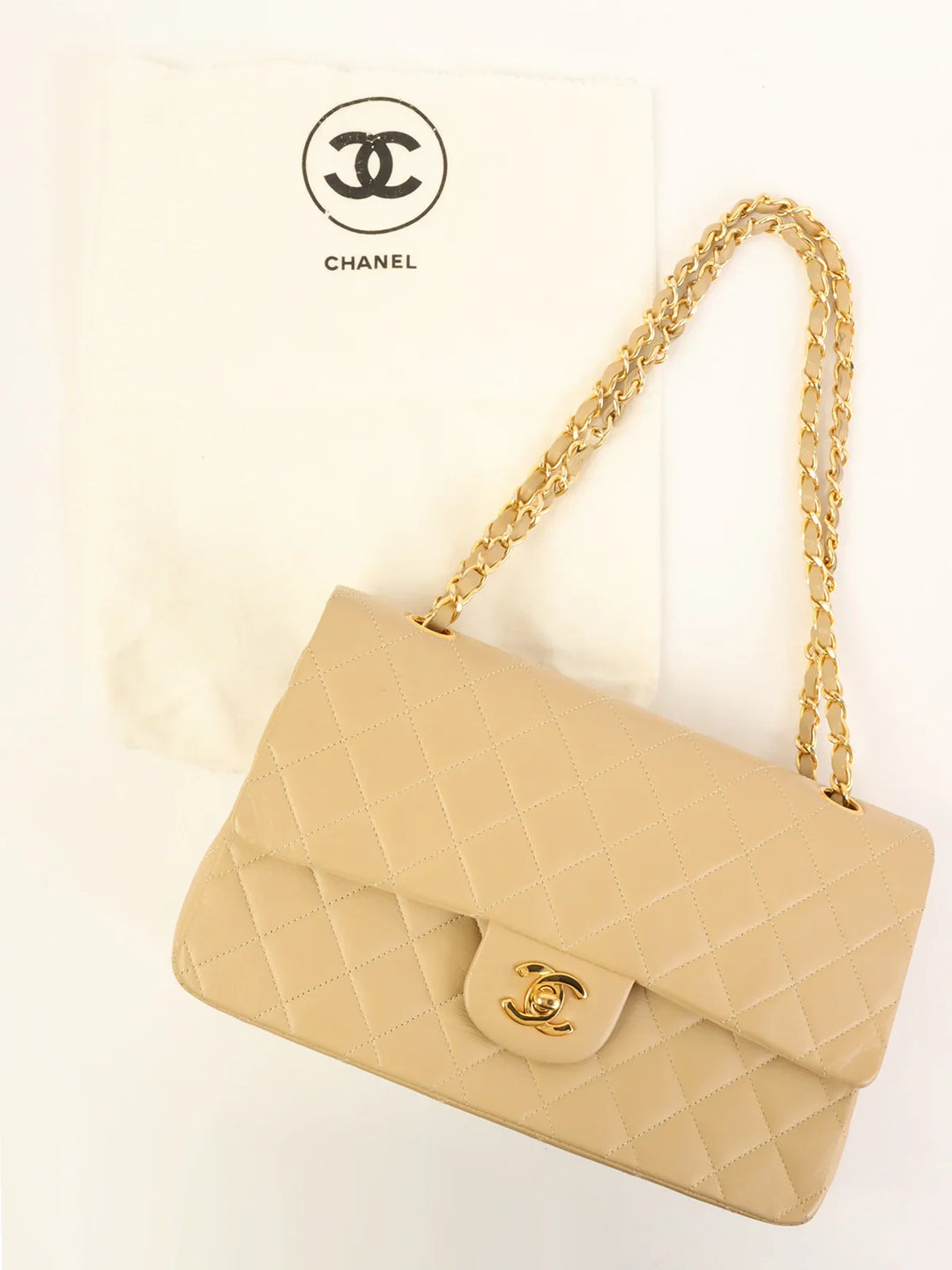 Chanel Around 1990 Made Classic New Chain Bag 25Cm Beige