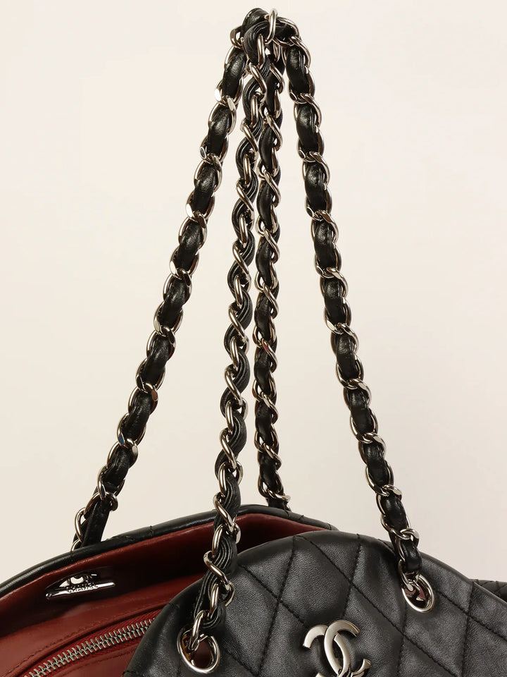 Chanel Around 2007 Made Double Pockets Cc Mark Plate Chain Shoulder Bag Black