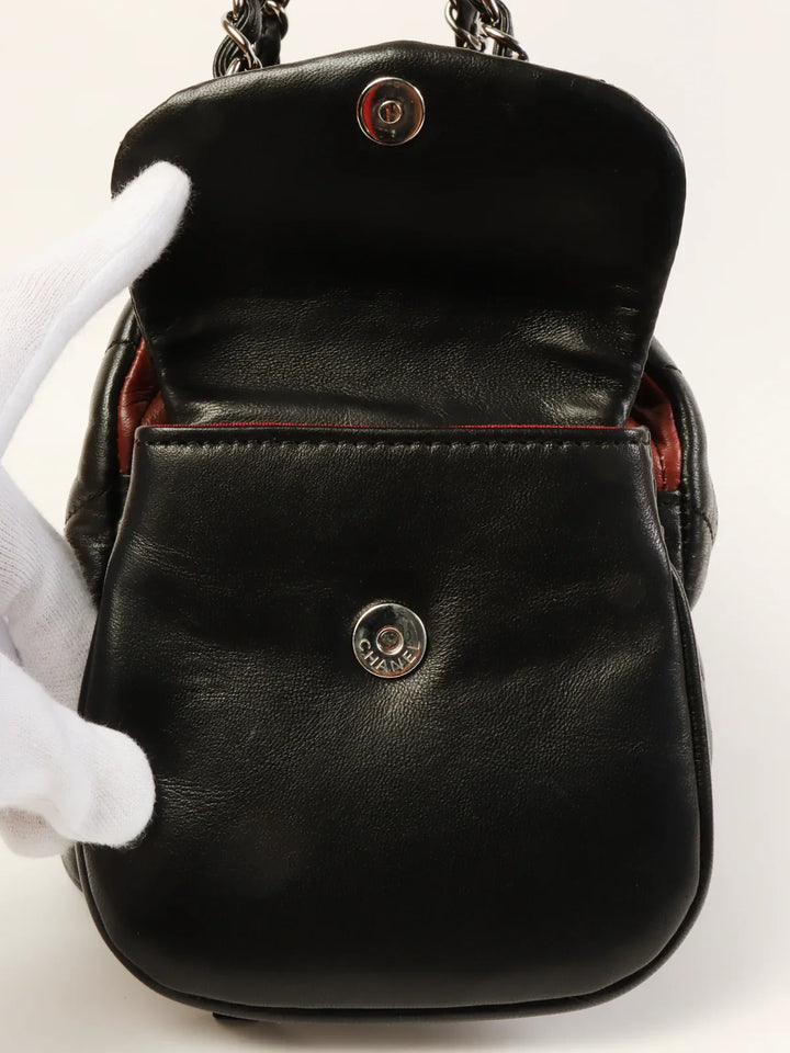 Chanel Around 2007 Made Double Pockets Cc Mark Plate Chain Shoulder Bag Black