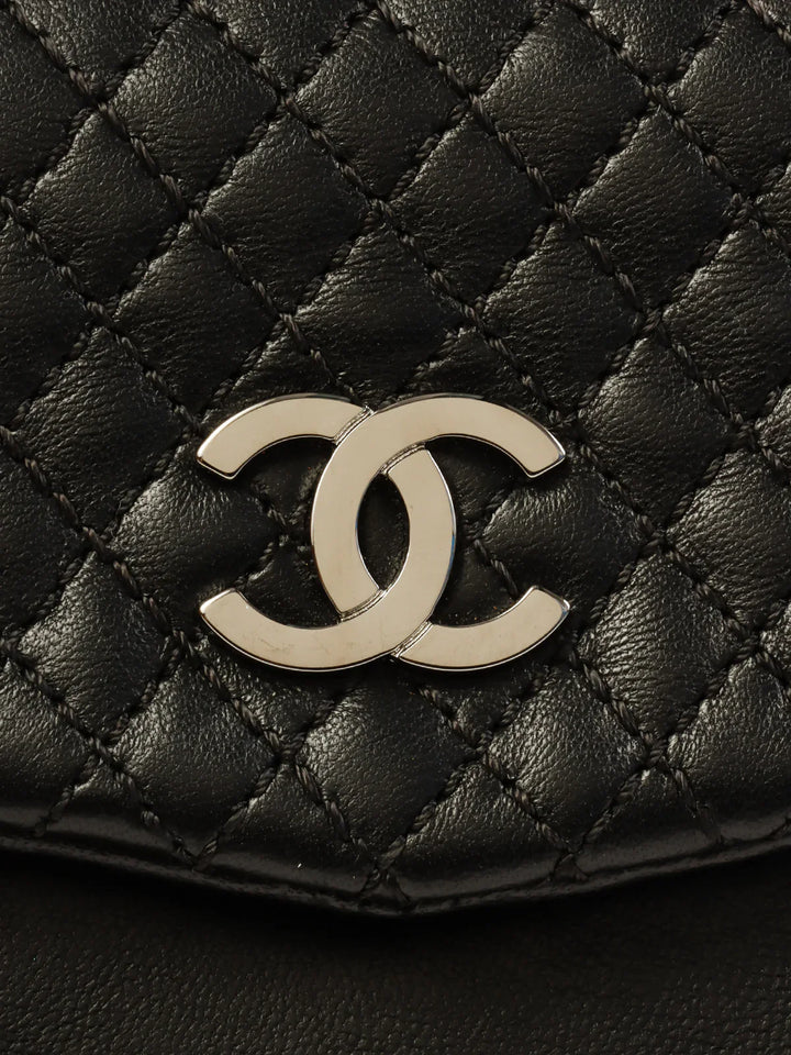 Chanel Around 2007 Made Double Pockets Cc Mark Plate Chain Shoulder Bag Black