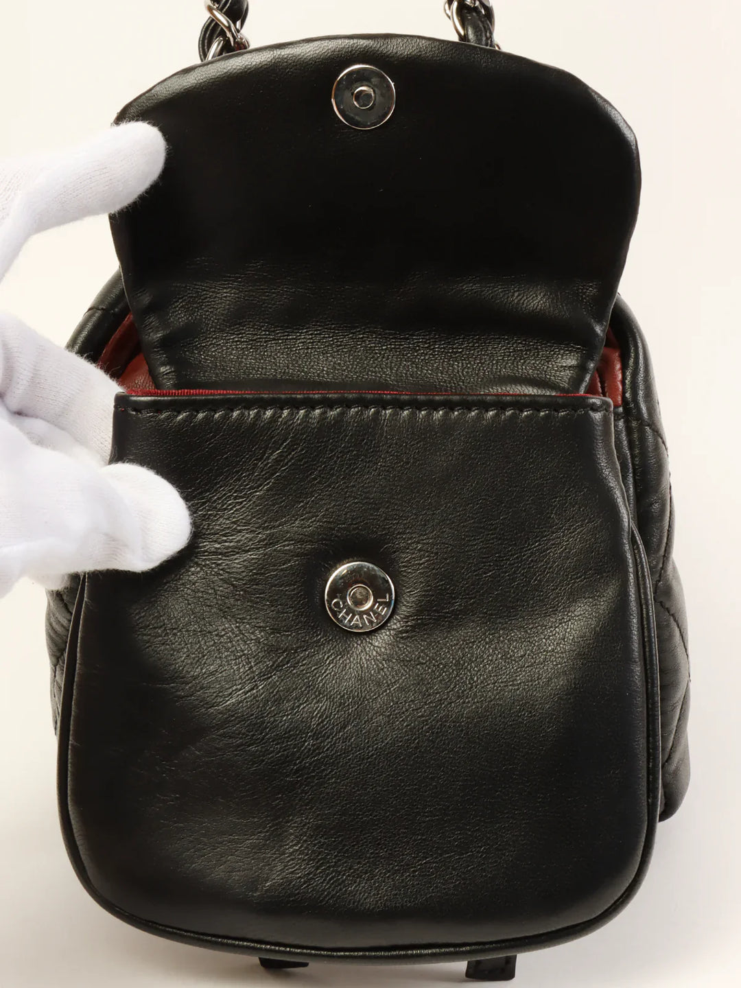 Chanel Around 2007 Made Double Pockets Cc Mark Plate Chain Shoulder Bag Black