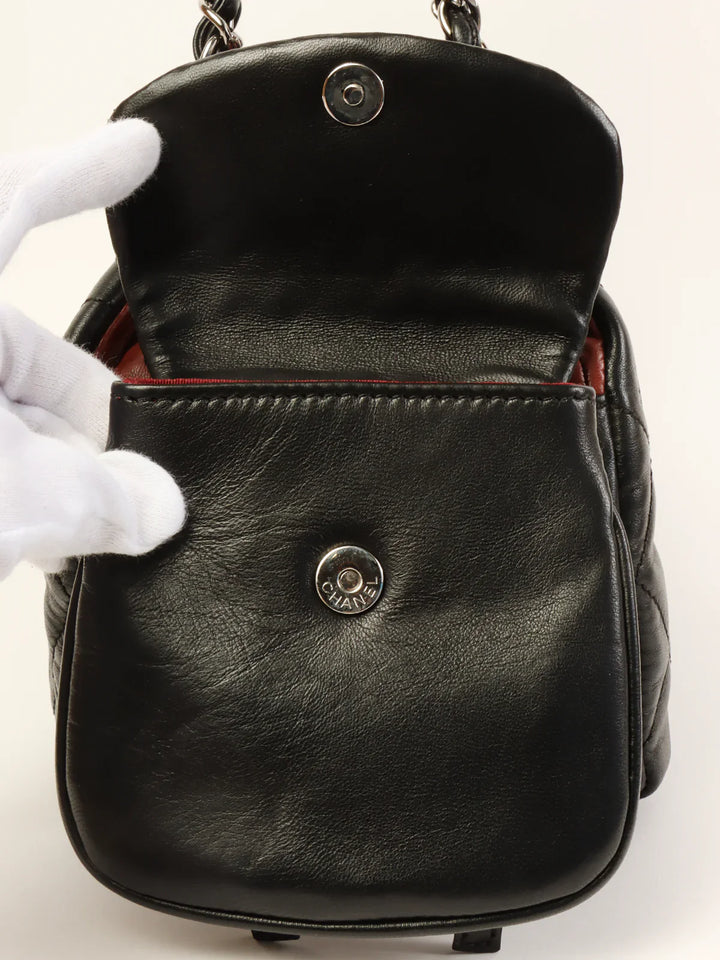 Chanel Around 2007 Made Double Pockets Cc Mark Plate Chain Shoulder Bag Black