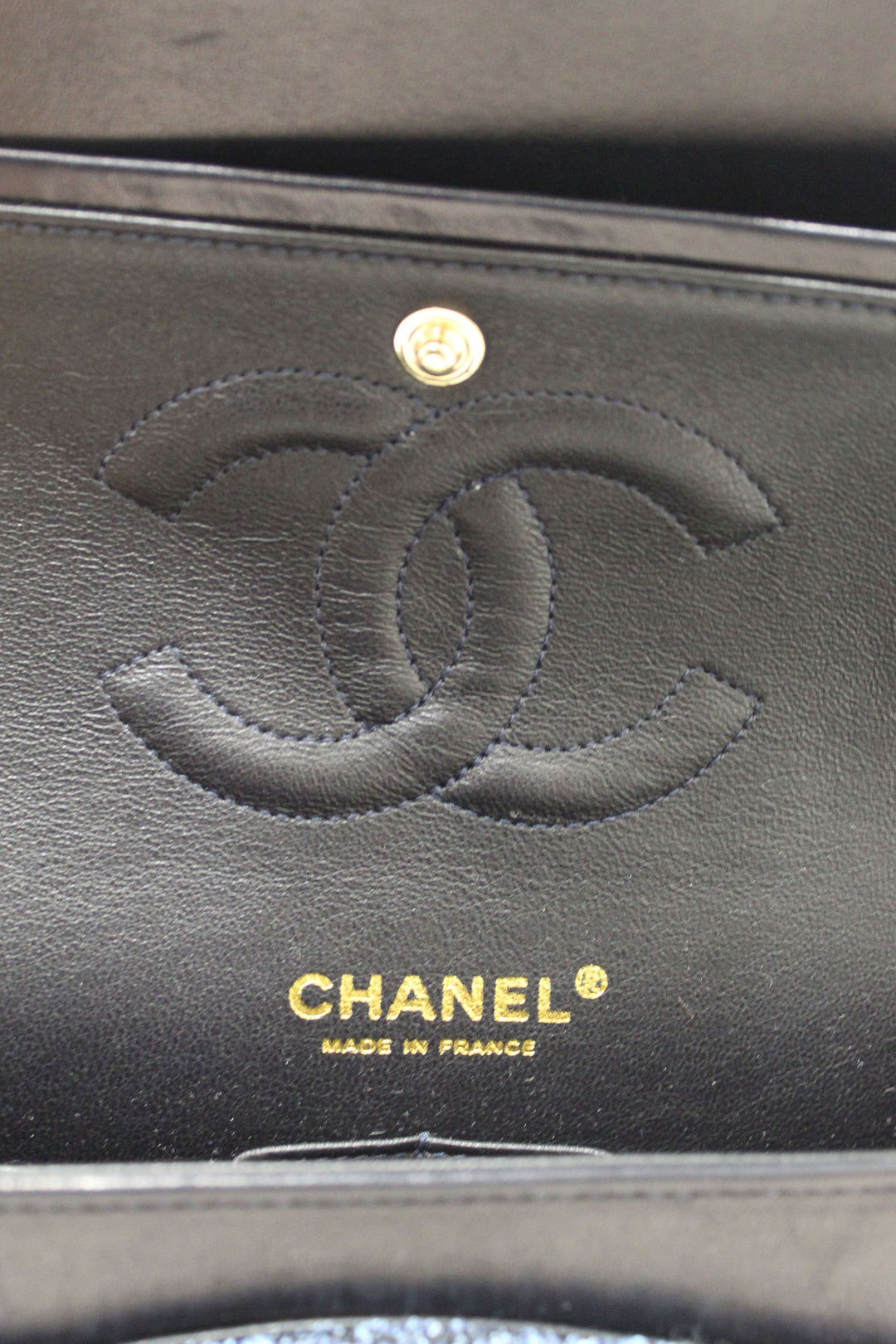 Top Quality Chanel Blue Tweed and Leather Classic Medium Double Flap Shoulder Bag