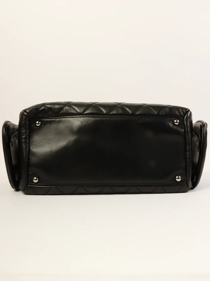 Chanel Around 2007 Made Double Pockets Cc Mark Plate Chain Shoulder Bag Black