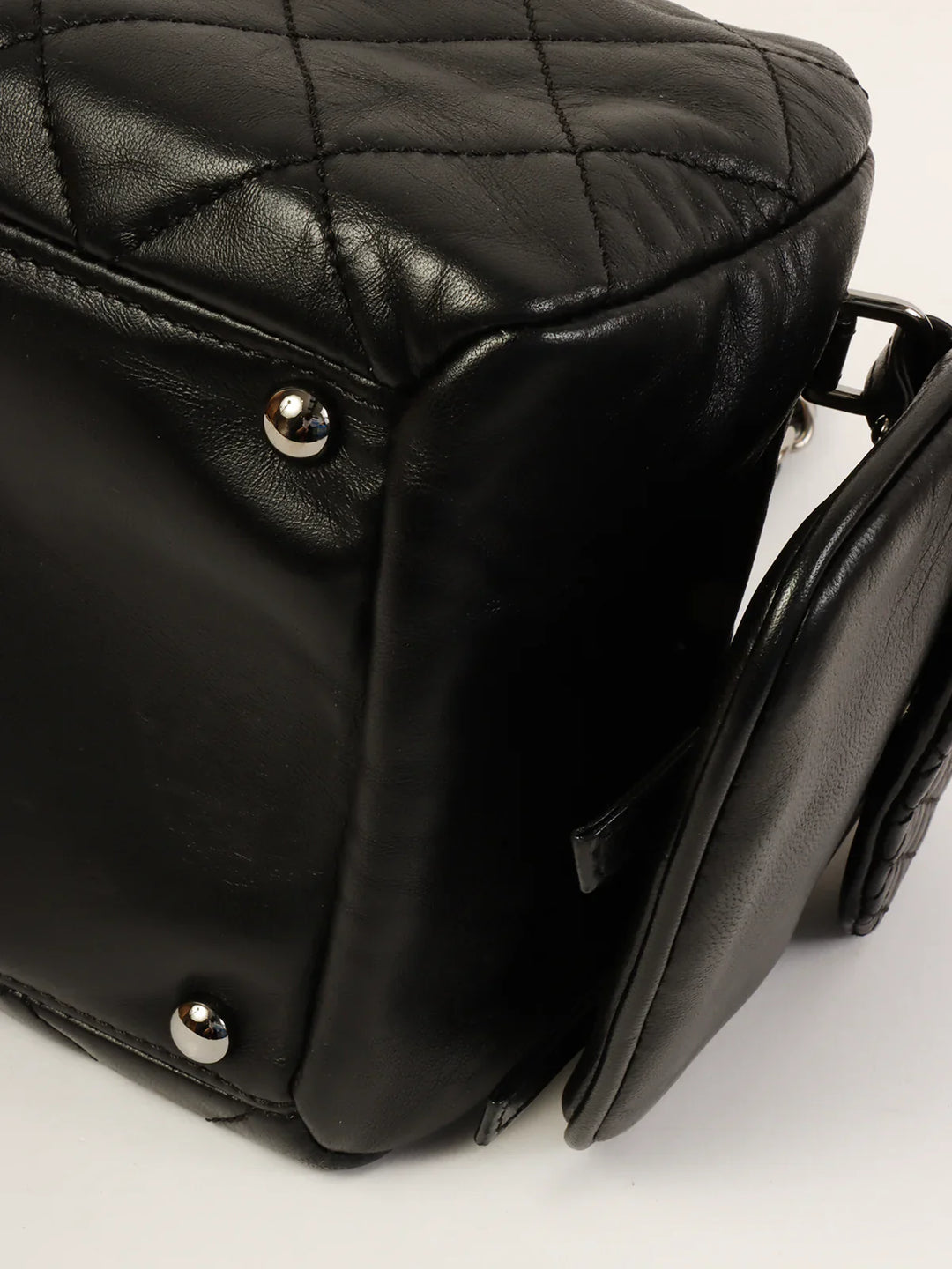 Chanel Around 2007 Made Double Pockets Cc Mark Plate Chain Shoulder Bag Black
