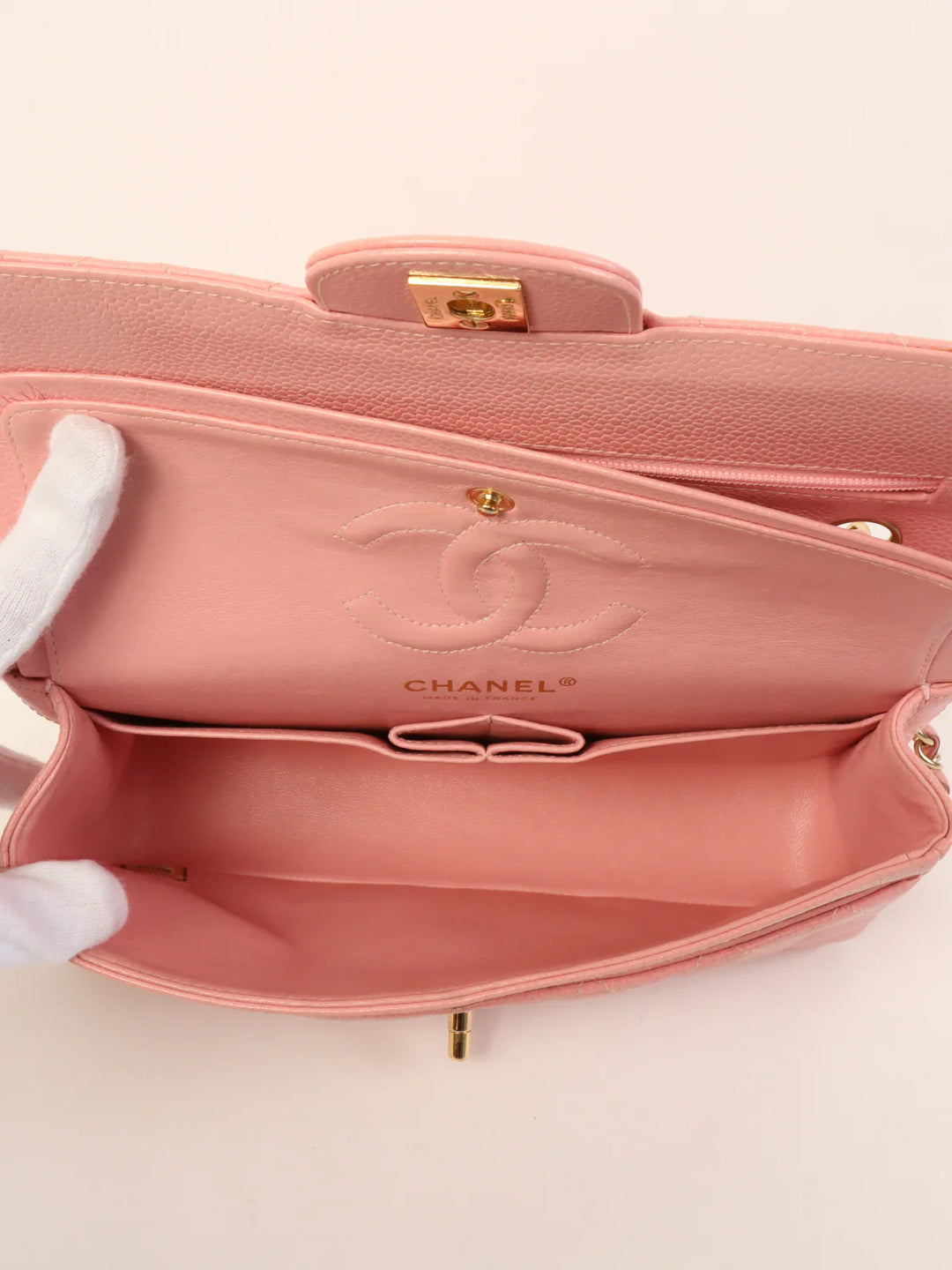Chanel Around 2003 Made Caviar Skin Classic New Chain Bag 23Cm Pink