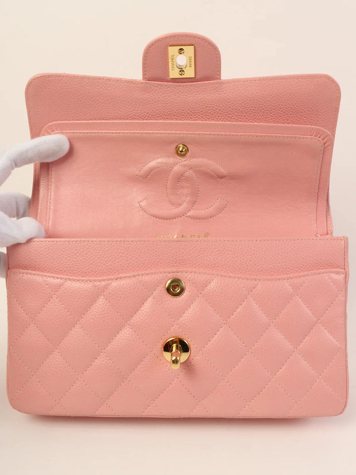 Chanel Around 2003 Made Caviar Skin Classic New Chain Bag 23Cm Pink