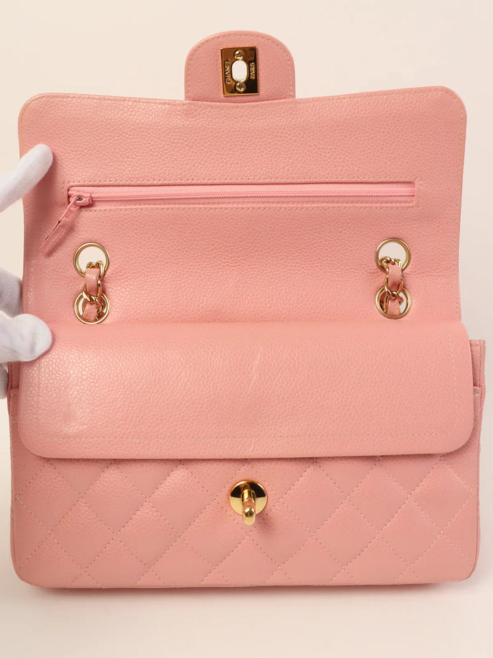 Chanel Around 2003 Made Caviar Skin Classic New Chain Bag 23Cm Pink