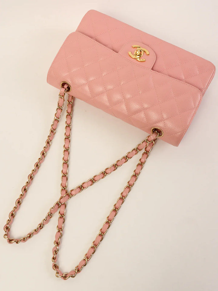 Chanel Around 2003 Made Caviar Skin Classic New Chain Bag 23Cm Pink