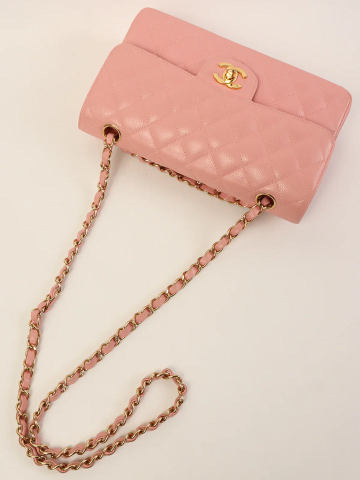 Chanel Around 2003 Made Caviar Skin Classic New Chain Bag 23Cm Pink