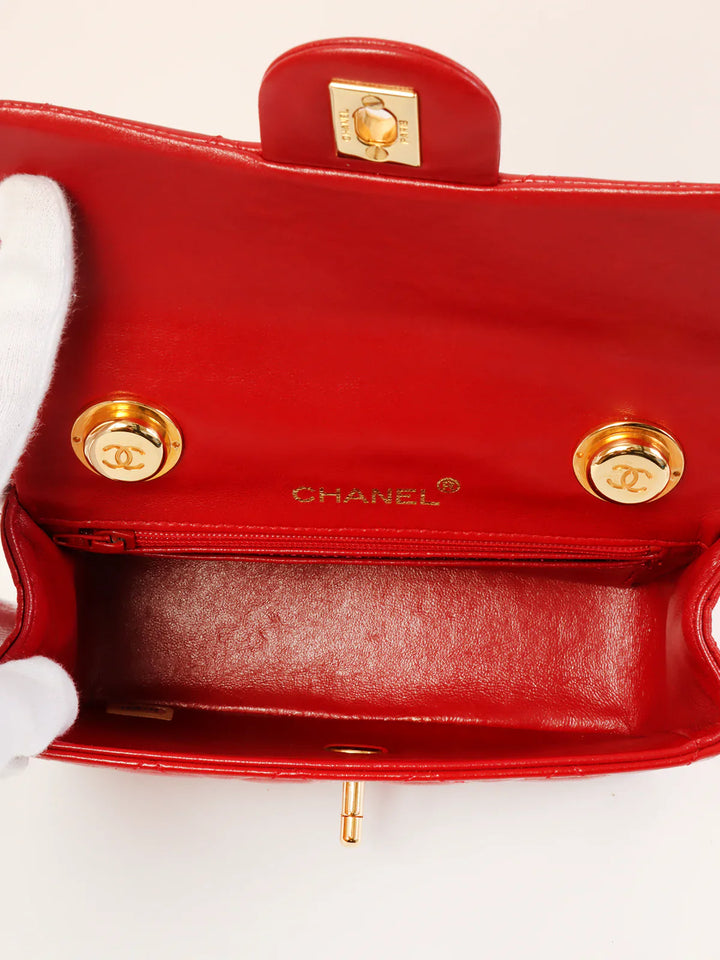 Chanel Around 1990 Made Classic New Chain Top Handle Bag Mini Red