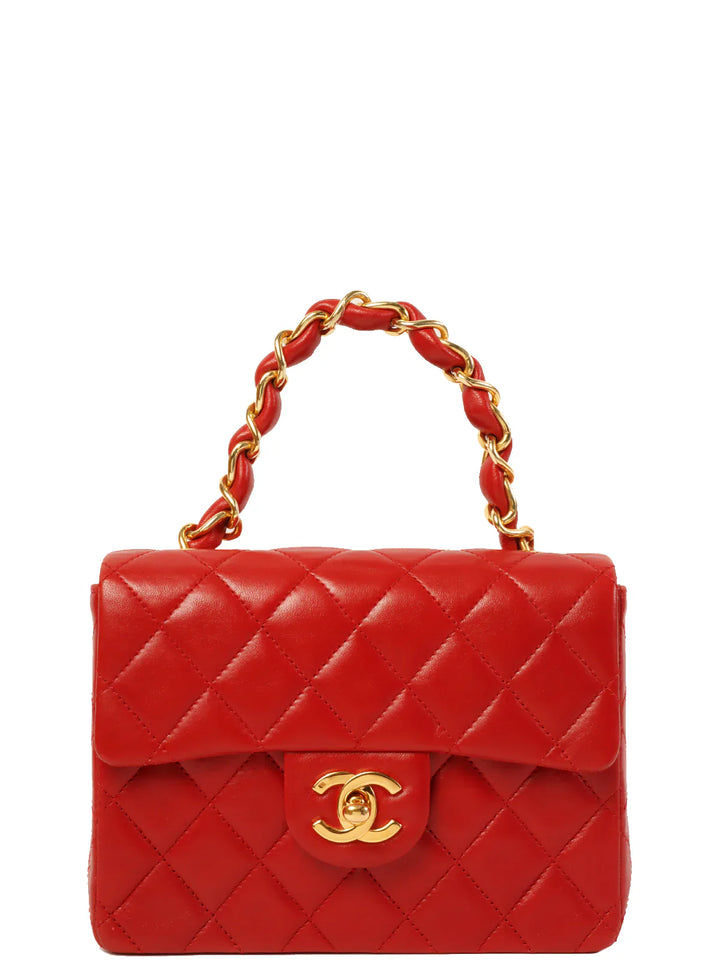 Chanel Around 1990 Made Classic New Chain Top Handle Bag Mini Red