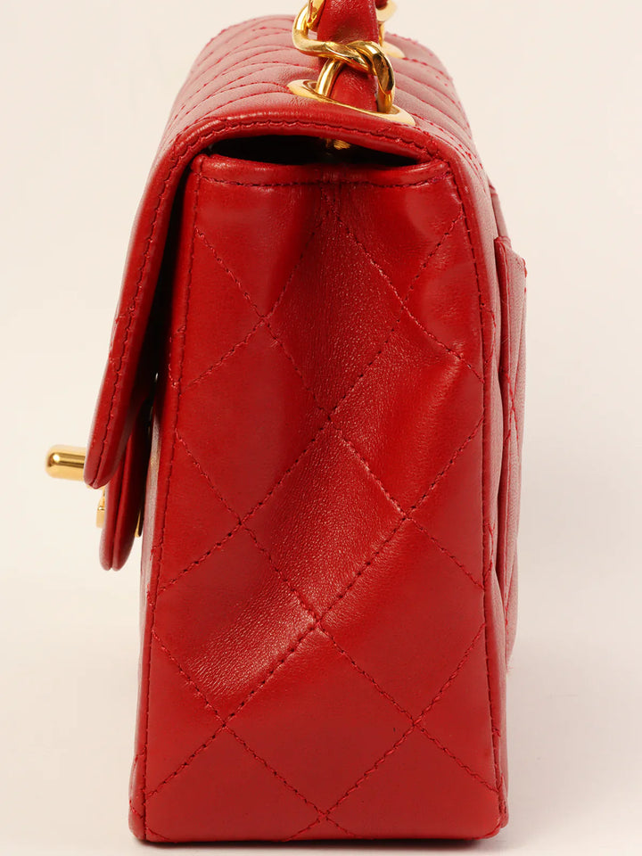 Chanel Around 1990 Made Classic New Chain Top Handle Bag Mini Red