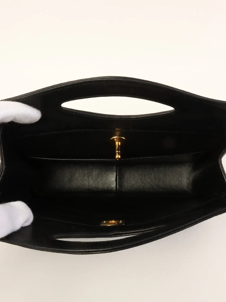 Chanel Around 1990 Made Leather Satin Combination Turn-Lock 2Way Chain Bag Black