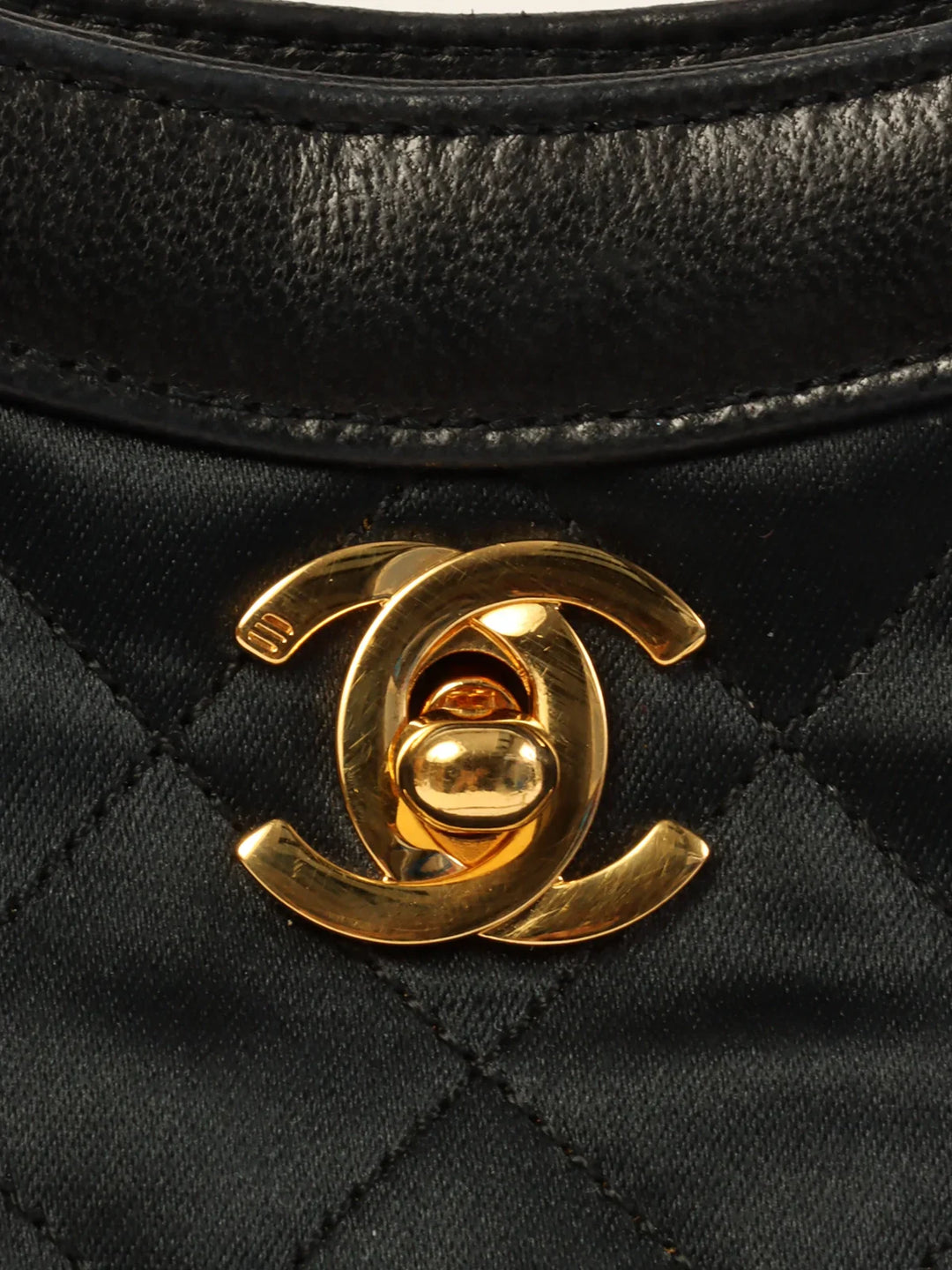 Chanel Around 1990 Made Leather Satin Combination Turn-Lock 2Way Chain Bag Black