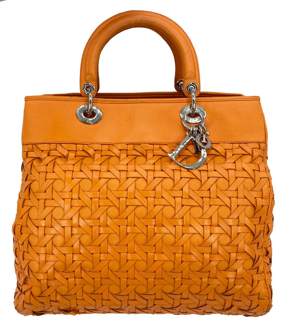 CHRISTIAN Top quality Dior Woven Leather Orange Lady Top quality Dior Avenue Tote