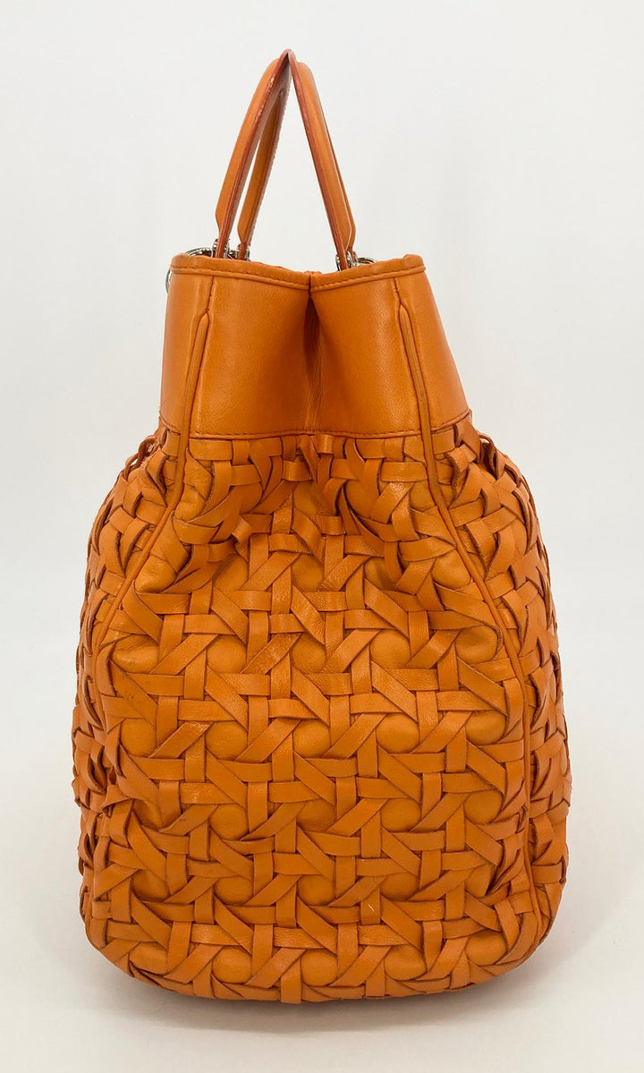 CHRISTIAN Top quality Dior Woven Leather Orange Lady Top quality Dior Avenue Tote