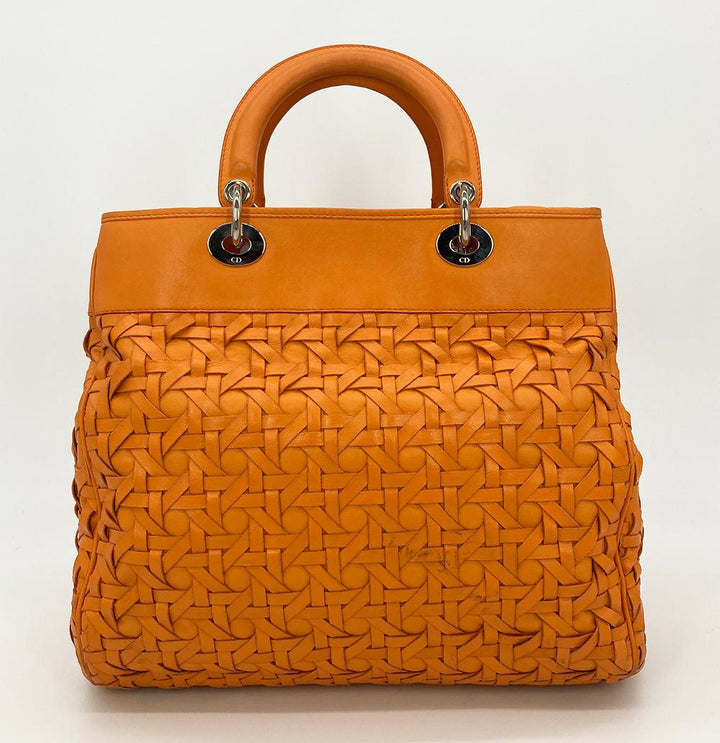 CHRISTIAN Top quality Dior Woven Leather Orange Lady Top quality Dior Avenue Tote